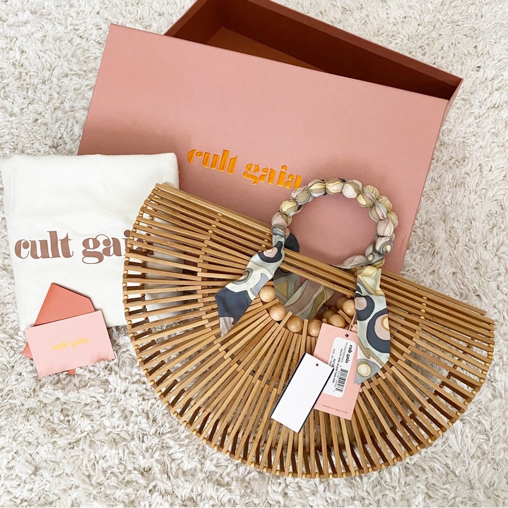 Cult Gaia Bamboo Fan Ark Scarf Half Moon Top Handle Tote Bag NWT - Picture 6 of 8